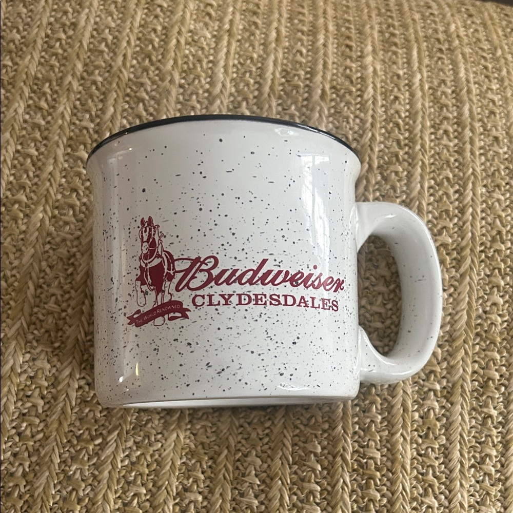 Budweiser Clydesdales Red and White Speckled Mug